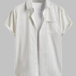 Men's Striped Single Pocket Casual Short Sleeve Shirt