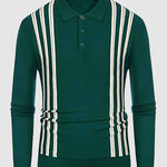 Men's Striped Jacquard Casual Business Lapel Half Button Sweater