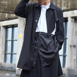 Mid-length Loose Blazer with Split Collar and Diagonal Zipper