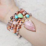Buddha Stones Natural Rose Quartz Crystal Stone Healing Arrowhead Necklace Pendant