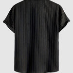 Men's solid color striped texture casual short-sleeved shirt