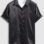Men's satin striped business short-sleeved shirt casual shorts set