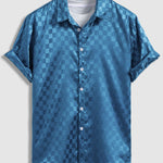 Men's Solid Color Satin Plaid  Casual Short Sleeve Shirt