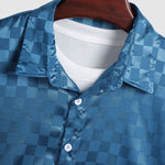 Men's Solid Color Satin Plaid  Casual Short Sleeve Shirt