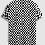 Men's Black and White Checkerboard Corduroy Short Sleeve Shirt