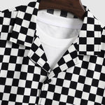 Men's Black and White Checkerboard Corduroy Short Sleeve Shirt