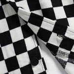 Men's Black and White Checkerboard Corduroy Short Sleeve Shirt