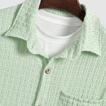 Men's Solid Color Hollow Button Short Sleeve Shirt