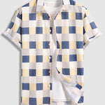 Men's Plaid Print Casual Button-Down Short Sleeve Shirt