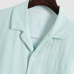 Men's textured short-sleeved shirt casual shorts solid color set