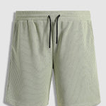Men's solid color textured lapel polo casual shorts set