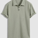 Men's solid color textured fabric casual POLO shorts set