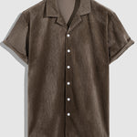 Men's Solid Color Textured Cuban Collar Short Sleeve Shirt