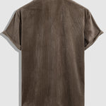 Men's Solid Color Textured Cuban Collar Short Sleeve Shirt