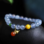Buddha Stones Aquamarine Red Agate Peace Gourd Charm Bracelet