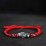 Buddha Stones Silver Luck Koi Fish Braided String Bracelet