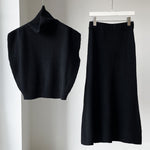 Zeagoo Women's Casual Two-piece Outfits Turtleneck Sleeveless Sweater Vest and Mid-length Skirts Sets