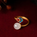 White Jade Auspicious Cloud Blessing Luck Ring