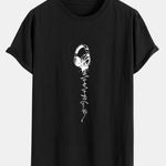 Earphone Print Cotton Arc Hem T-Shirt