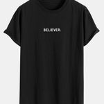 Believer Print Cotton Arc Hem T-Shirt