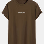 Believer Print Cotton Arc Hem T-Shirt