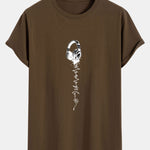 Earphone Print Cotton Arc Hem T-Shirt