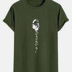 Earphone Print Cotton Arc Hem T-Shirt