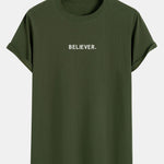 Believer Print Cotton Arc Hem T-Shirt
