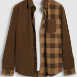 Men's corduroy retro fashion Color Blocking lapel long-sleeved shirt