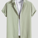 Men's solid color lapel button down casual short sleeve shirt