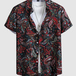 Men's Paisley Cashew Print Casual Short Sleeve Shirt Shorts Set