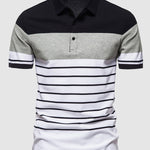 Men's knitted striped casual business lapel short sleeve POLO