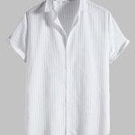 Men's Classic Striped Pocketless Button Casual Short Sleeve Shirt