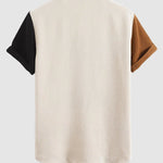 Men's corduroy patchwork stand-collar button-down short-sleeved shirt