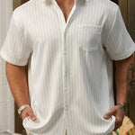 Men's Striped Single Pocket Casual Short Sleeve Shirt