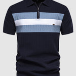 Men's Knitted Striped Casual Business Half-Zip short sleeve POLO