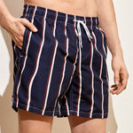 Men's Striped Double Layer Mesh Beach Swimming Shorts