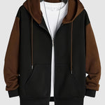 Men's patchwork hooded zip cardigan sweatshirt