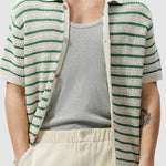 Men's Striped Hollow Knitted Casual Lapel Short Sleeve Shirt