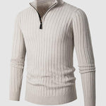 Men's Solid  Cable Casual Zip Stand Collar Sweater