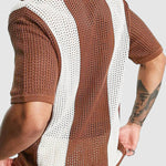 Men's Hollow Color Block Casual Knitted Pullover Polo