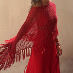 Zeagoo Women's Dolman Sleeve Fringe Knit Sweater Pullover Cape Shawl Blouse