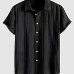 Men's solid color striped texture casual short-sleeved shirt
