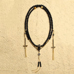 Buddha Stones Tibetan 108 Mala Beads Black Onyx Three-eyed Dzi Beads Protection Bracelet