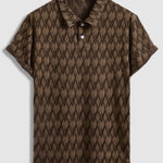 Men's geometric retro lapel polo casual shorts set
