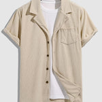 Men's solid color striped terry texture short-sleeved shirt