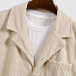 Men's solid color striped terry texture short-sleeved shirt
