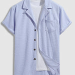 Men's solid color small geometric pattern terry texture short-sleeved shirt
