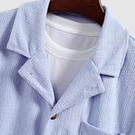 Men's solid color small geometric pattern terry texture short-sleeved shirt