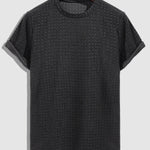 Men's solid color plaid terry fabric round neck T-shirt
